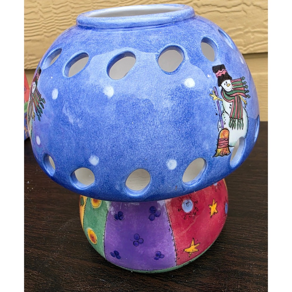 Sango Sweet Shoppe Christmas Sue Zipkin Snowman Ceramic Candle Warmer 2pc Set - Picture 2 of 9